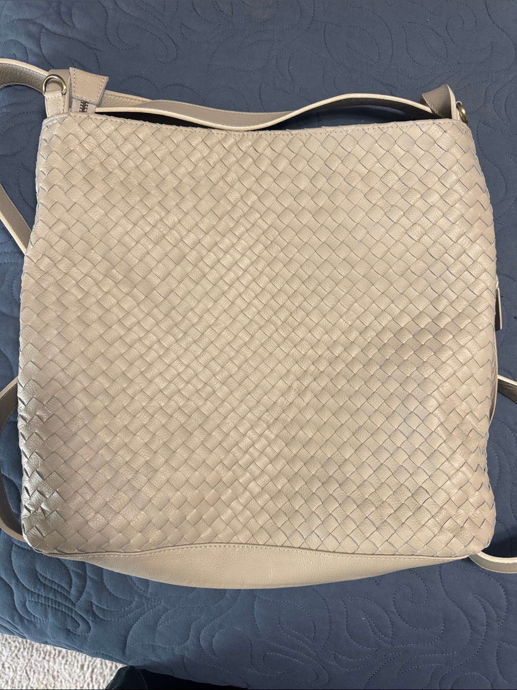 Mandrn Woven Leather Tote Bag In Light Beige